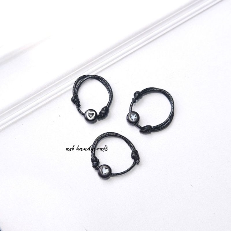 [CTK001 ] Asb - [ 1 ชิ ้ น ] Love and Star Black Character Ring Premium Korean Strap Waterproof