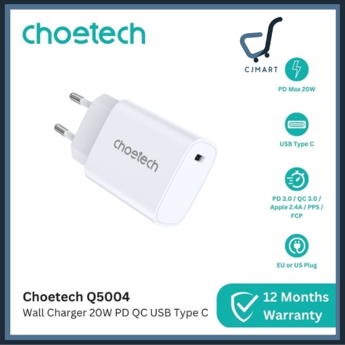 Choetech Q5004 ที่ชาร์จ 20W PD QC USB Type C รองรับการชาร์จอย่างรวดเร็ว