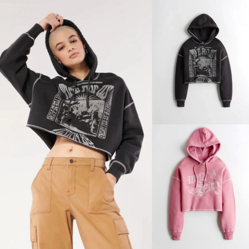 เสื้อฮู้ดครอปผู้หญิง Hollister