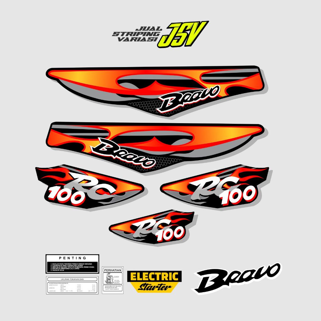 Striping RC 100 BRAVO สติ๊กเกอร์ Suzuki Bravo RC 100 Variation FLAME