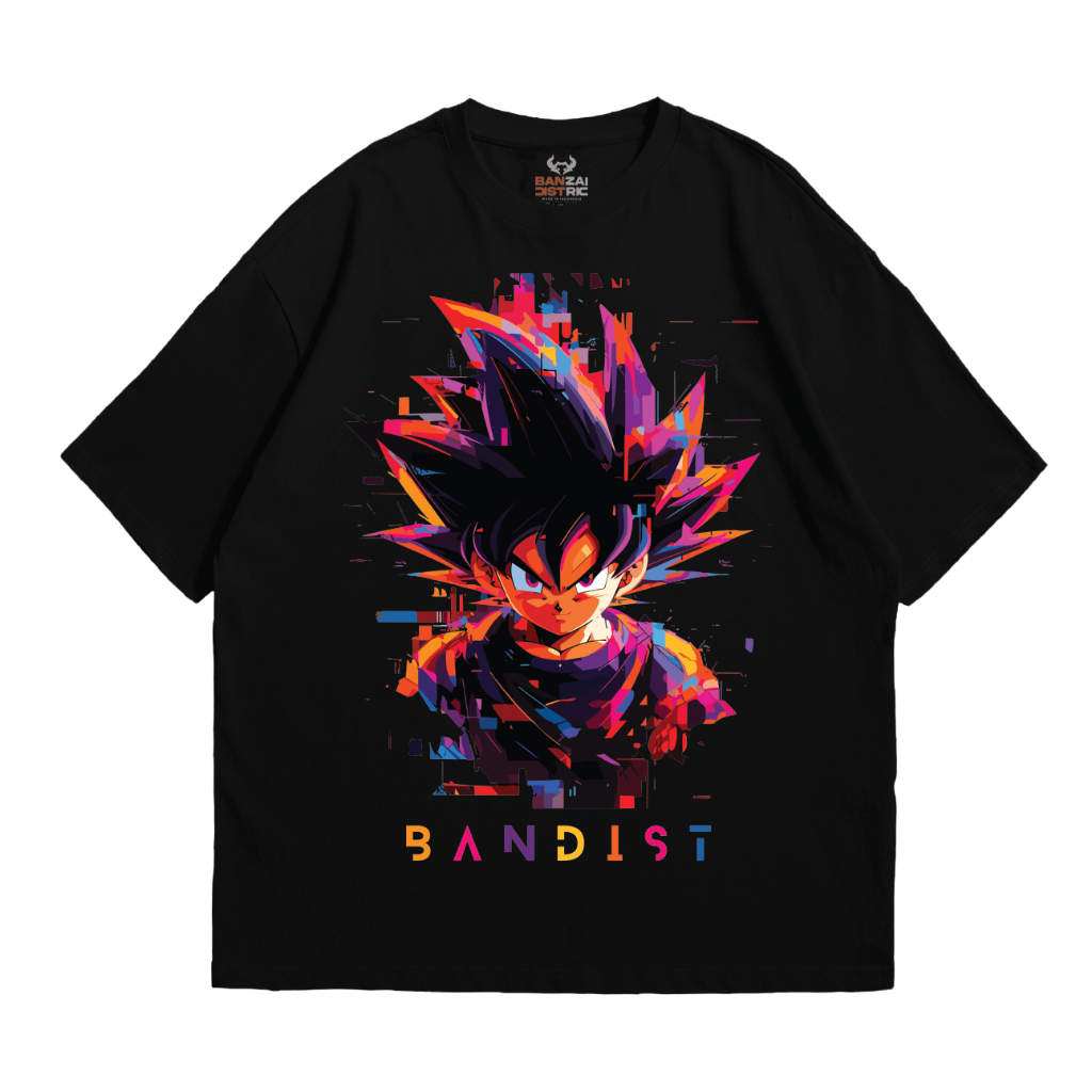 Bandist ผ้าพันแผล| เสื้อยืด โอเวอร์ไซซ์ พิมพ์ลายอนิเมะ GOKU DRAGONBALL GLITCH POP ART BDB-35