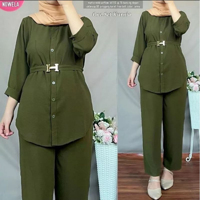 ชุดสูทผู้หญิงล่าสุด ONE SET ผู้ใหญ่ผู้หญิง KURNIA SET เสื้อผ้าผู้หญิงร่วมสมัย ฟรีเข็มขัด