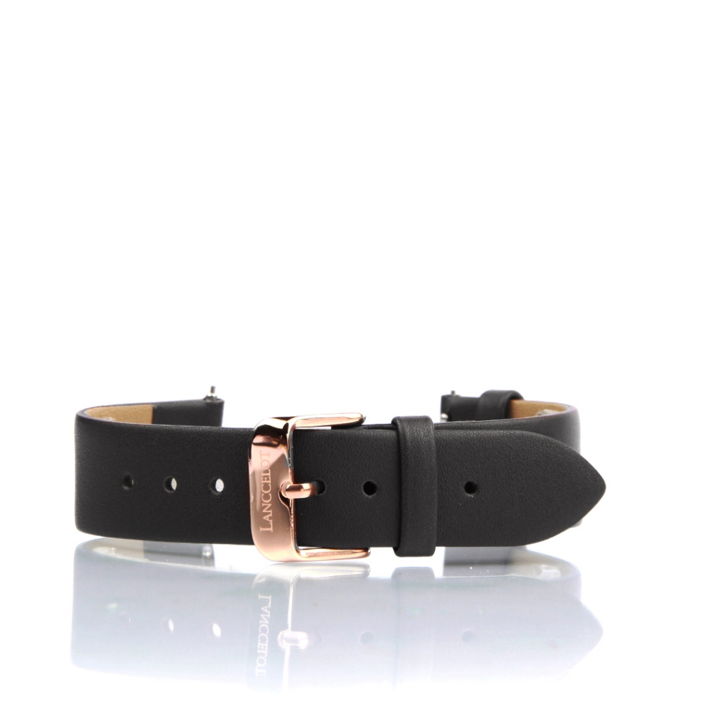 สาย (18mm) หนัง Plain Black B Rose Gold Lanccelot
