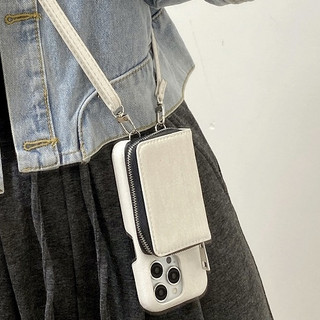Retro denim zipper card bag suitable for iPhone 11 12 13 14 15 16 17 Pro Max phone case IP X XS XR XSMAX neck strap 14 Plus MINI card slot wallet back cover