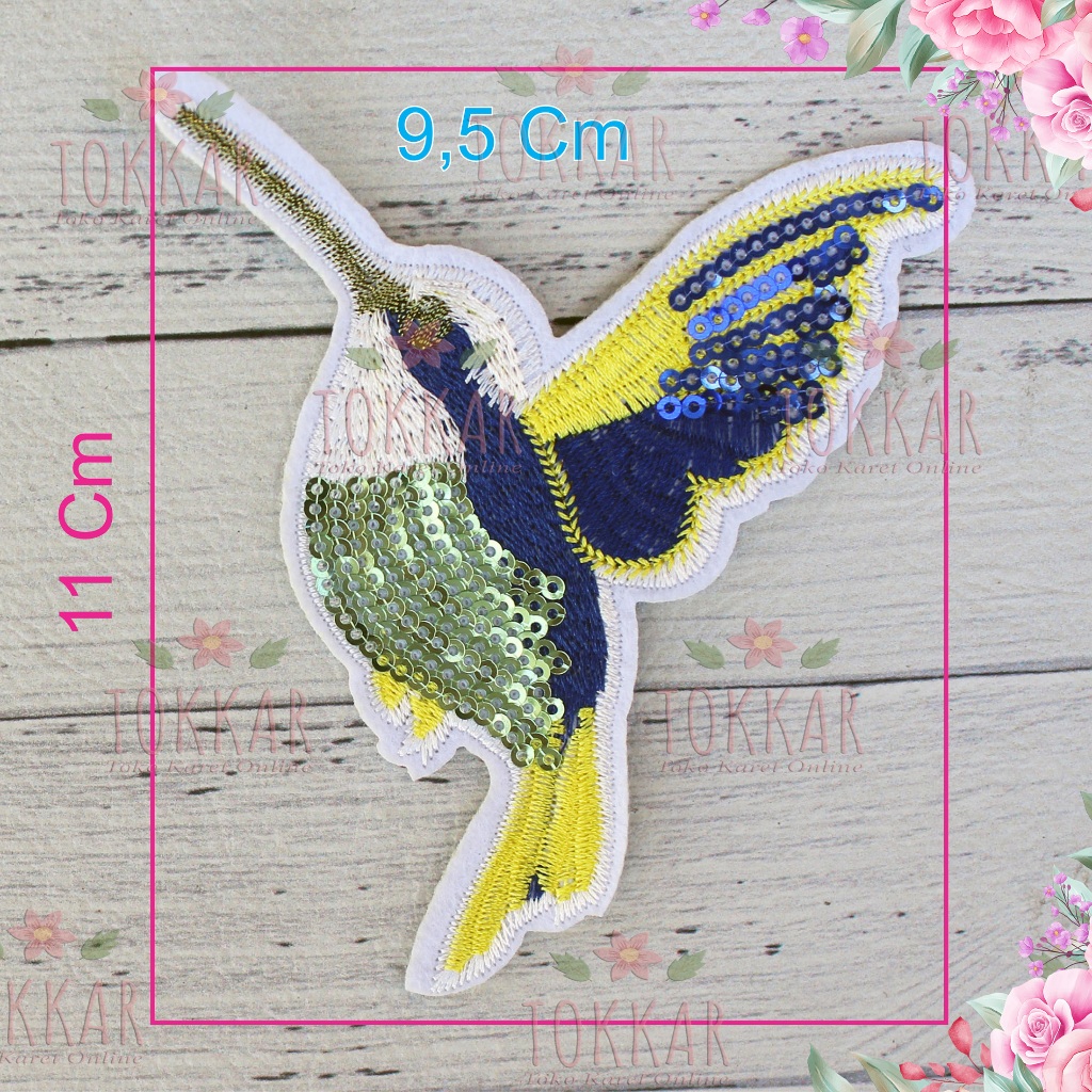 (Per Pcs) AP635 แพทช์เหล็กนกสีฟ้าสีเหลืองสวยงาม / แพทช์ปักเหล็กนก Motif