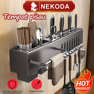 NEKODA Rak pisau dinding Dapur Stainless Steel Rak Gantung Dapur Multifungsi Rak Tempel Tanpa Bor/Rak sendok Garpu Gantung Dapurd