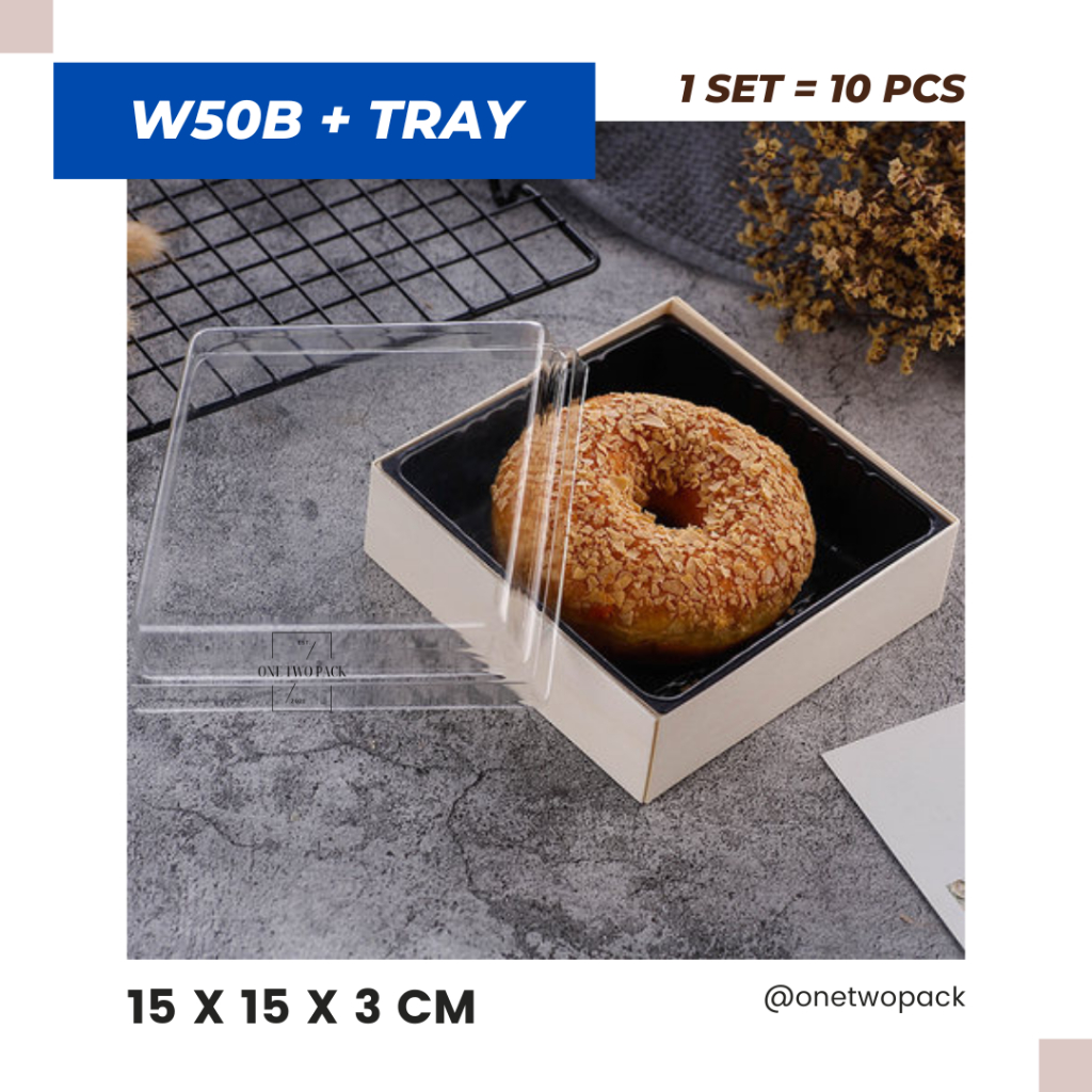 [10 ชิ้น] W50B กล่องเค้กไม้ทาร์ตขนาดเล็ก 15x15x3 ซม. โบลู กล่องทาร์ตไข่บราวนี่