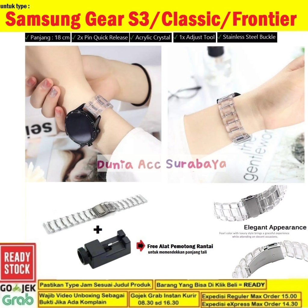 สายนาฬิกาข้อมืออะคริลิค ประดับคริสตัล ขนาด 22 มม. สําหรับ Samsung Gear S3 S3 Classic S3 Frontier