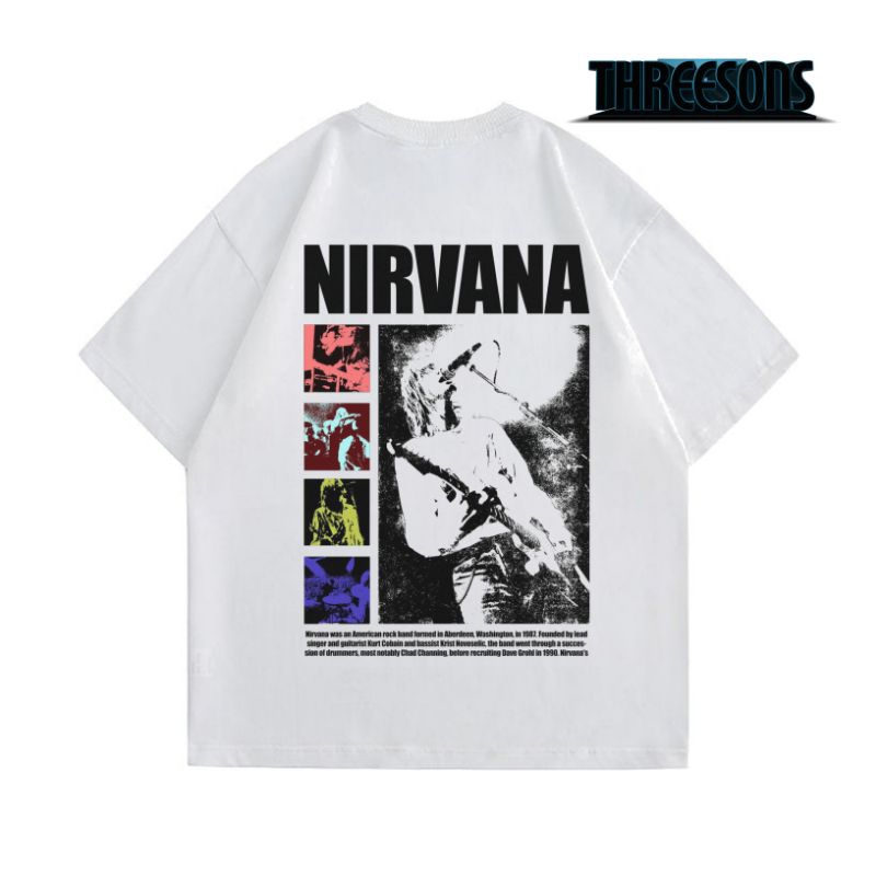 Putih เสื้อยืดผู้ใหญ่สีขาว NIRVANA BAND Shirt | เสื้อยืด WHITE NIRVANA TOUR VINTAGE BAND SHIRT | เสื