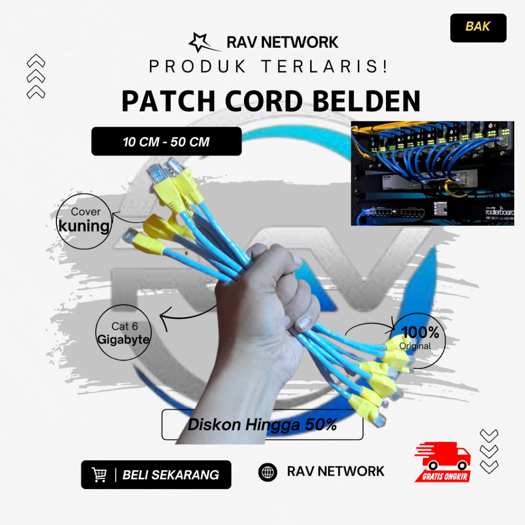 RAV สาย LAN SERVER BELDEN CAT 6 GIGABYTE BELDEN สีเหลือง