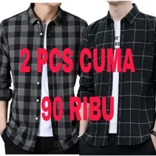 PAKET HEMAT 2 PCS CUMA 90 RIBU KEMEJA FLANEL PRIA DAN WANITA LENGAN PANJANG BAJU TERBARU