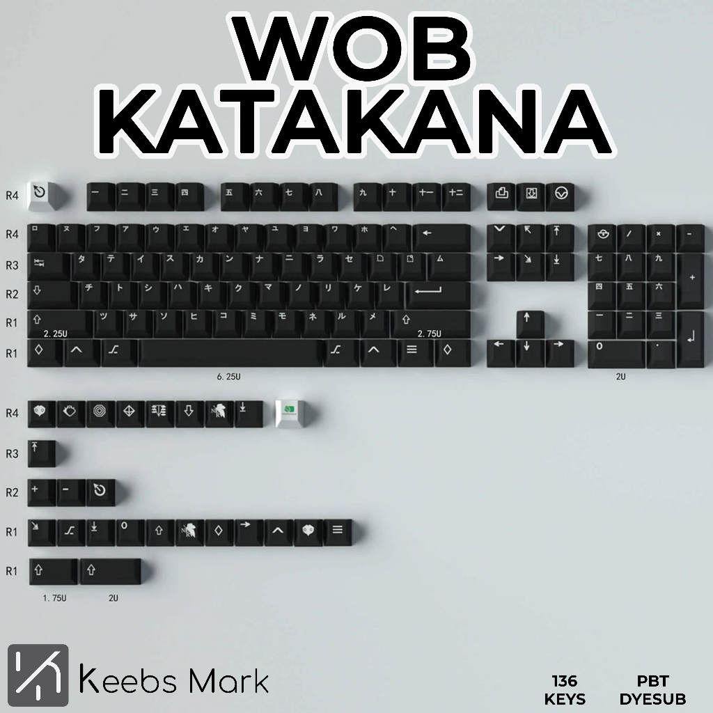 WOB Katakana Keycaps PBT Dyesub Cherry Profile 136 คีย์คีย์บอร์ดแบบกลไก