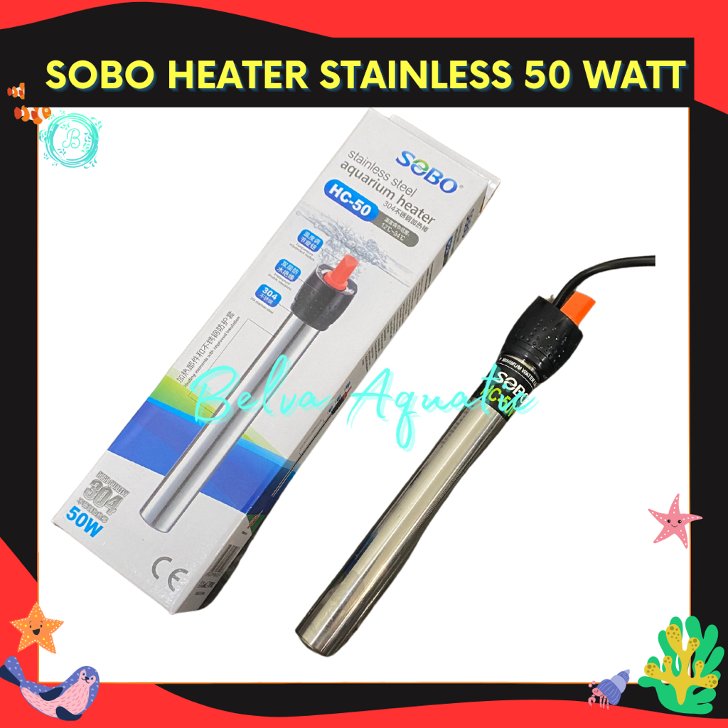 Sobo เครื่องทําความร้อนสแตนเลส 50 วัตต์เครื่องทําความร้อน Anti-Shatter Hiter Stenlis Aquarium อุณหภู