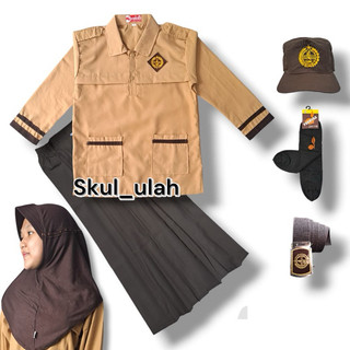 Setelan Seragam Sekolah Perempuan Baju Pramuka Siaga Panjang Rok Rempel