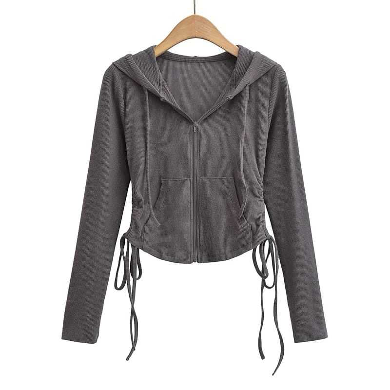 Lula Crop Top Drawstring Zipper Hoodie เสื้อกันหนาว