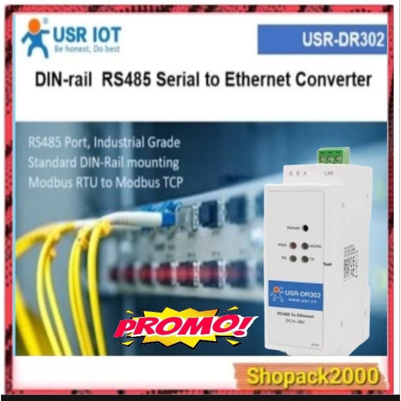 DIN RAILL-RS485 เป็นตัวแปลงอีเธอร์เน็ต Modbus Gateway USR-DR302