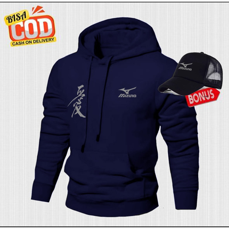 หมวกโบนัส...!!! Hoodie Jumper Mizuno Rilex ข้อความเงินเสื้อกันหนาว Hoodie เสื้อกันหนาว Basic Distro 