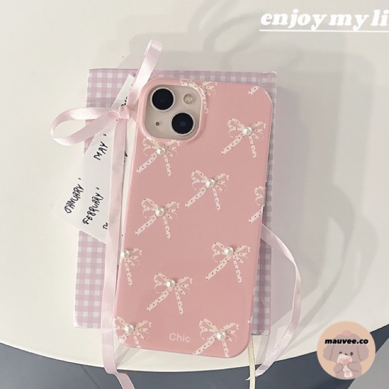 [READY] IPHONE CASE LENORA PINK RIBBON PEARL CASING IPHONE