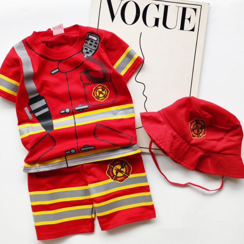 BOYS FIREFIGHTER COSTUME เสื้อผ้าเด็กพร้อมหมวกสําหรับ AGES 1-10 ปี