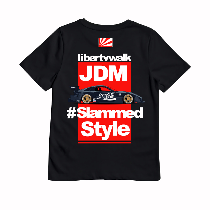 KRMK เสื้อยืด Distro สําหรับเด็ก Unisex พร้อม JDM SLAMMED MAZDA RX-7 LBWK COLA BLACK V2 ภาพรถ