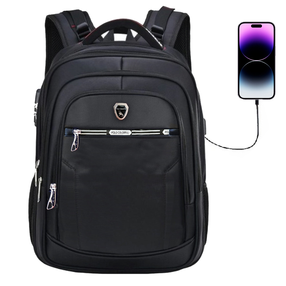 Polo COLORFUL Import - POLO Work Backpack Original Import 18 นิ ้ ว Anti-Theft 3-หลักกุญแจกระเป ๋ าเป ้ สะพายหลัง + สาย USB ฟรี + ผ ้ าคลุมกันฝน