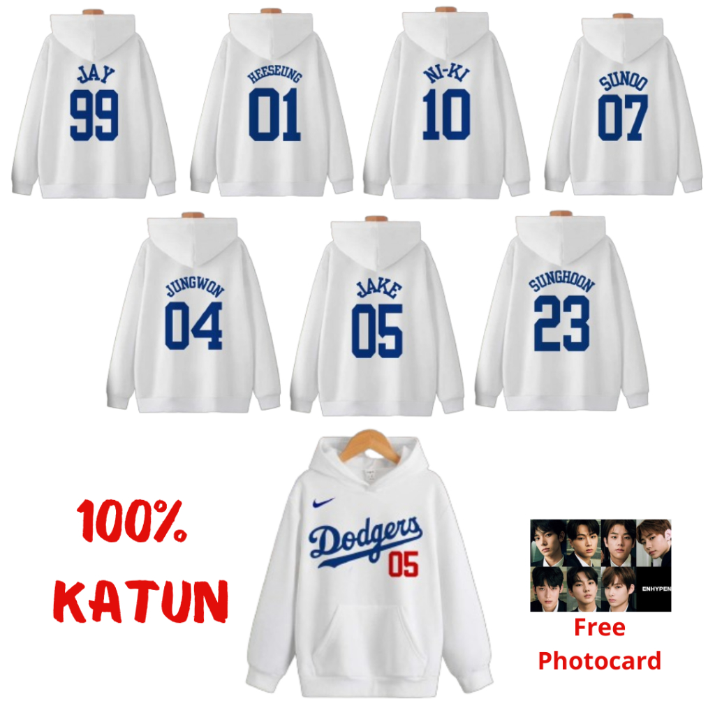 เสื้อฮู้ดสีขาวหมายเลข ehypen พิมพ์หน้าจอ kpop dodges เกาหลีเบสบอล jay jake juungwon sunoo sunghoon n