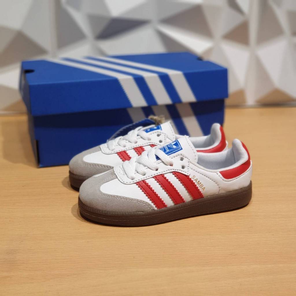 Merah PUTIH Adidas SAMBA รองเท้าผ้าใบเด็กผู้หญิงสีขาวสีแดงรุ่น