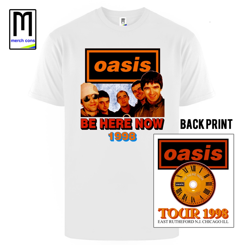 Putih Oasis Be Here Now 1998 Tour White Music Band เสื ้ อยืด