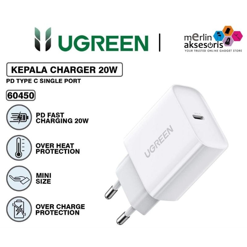 Ugreen 60450 อะแดปเตอร์ 20W PD fast charger สีขาว