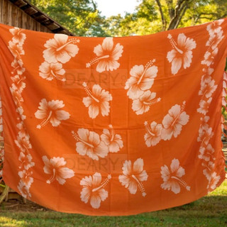 Kain Pantai Bali Motif Bunga Sepatu Pucuk dan Kamboja Ukuran Standart 150CM x 110CM Bahan Rayon Bali Adem Ujung Rumbai | Deary Co Bali