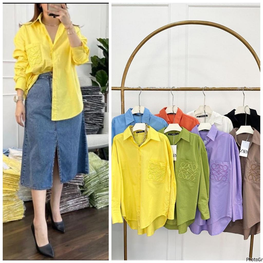 Kemeja KATUN Zr BASIC OVERSIZED EMBROIDERRED เสื้อ/ผ้าฝ้ายผู้หญิง EMBROIDERRED เสื้อ POPLIN LW0001