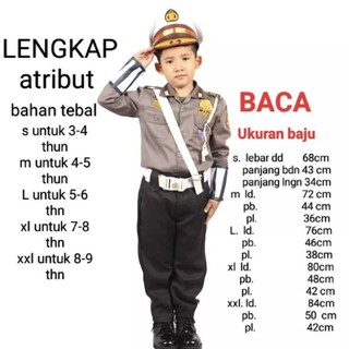 SERAGAM POLISI ANAK TK/paud LENGKAP+ATRIBUT GLOSIR Bahan tebal