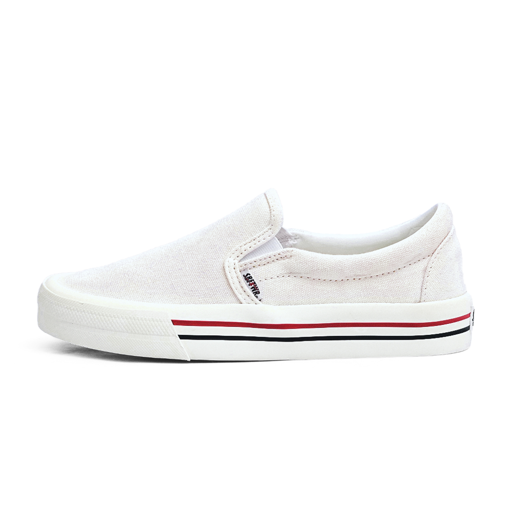 Saba Vintage Slip On Off White LX Red - รองเท้าผ้าใบลําลองผู้ชายผู้หญิง