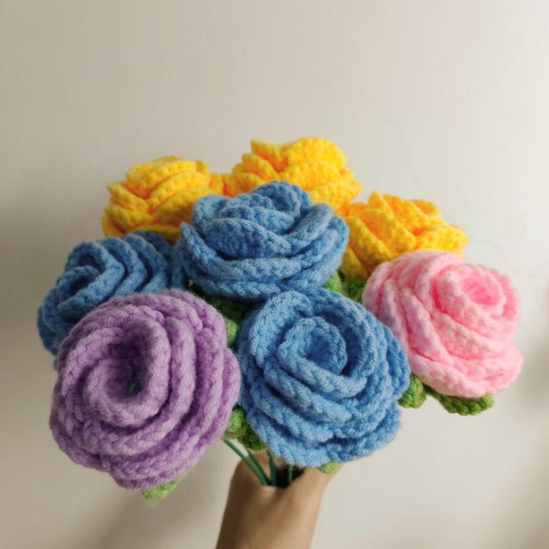 MAWAR KNITTED ROSE FLOWERS / KNITTED ROSE / KNITTED FLOWERS / KNITTED STEM FLOWERS / KNITTED FLOWERS
