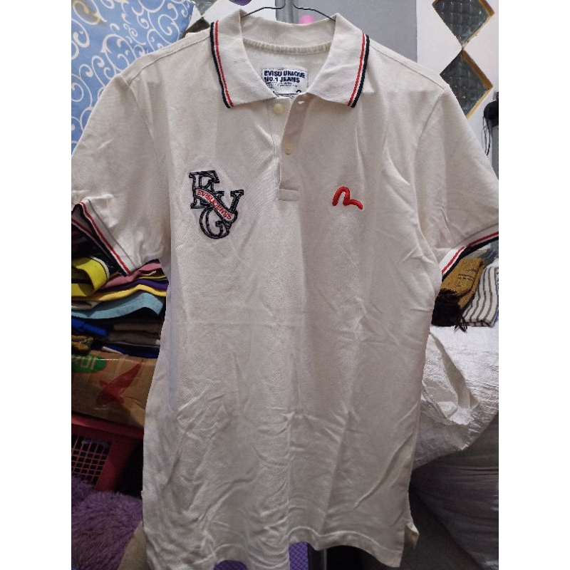 Preloved EVISU BIG LOGO เสื้อยืดคอปก