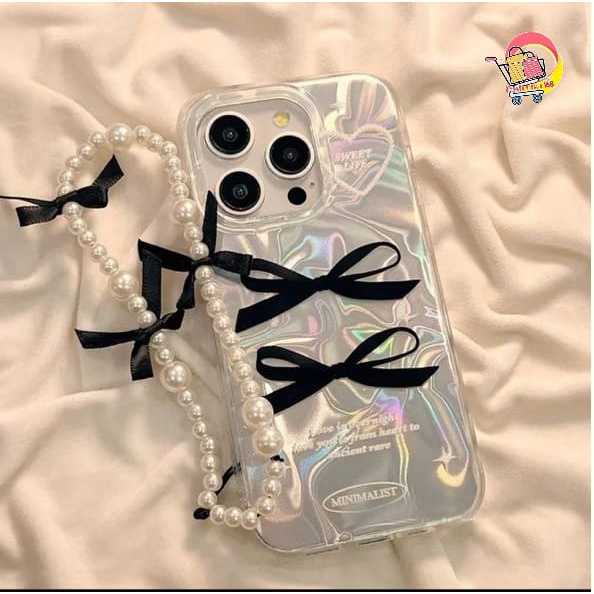 SS914 ใหม่เกาหลีมุกสีดํา RIBBON กรณี Ripple กรณี Hardcase ปลอก Hp สําหรับ REALME 14 14T C75 5 6 PRO 