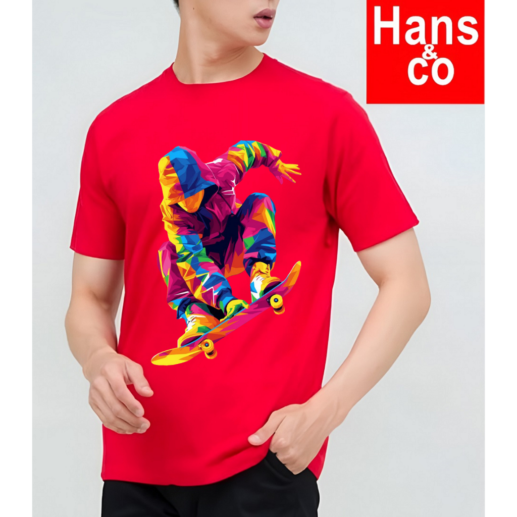 KATUN Premium เสื้อยืดผู้ชาย 3D พร้อม Play Skateboard Motif, เสื้อยืดผ้าฝ้าย 24s H0367 By Hans & Co