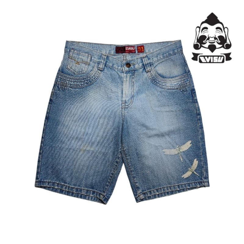 Evisu cult กางเกงยีนส์สั้น jorts dragon fly fill y2k