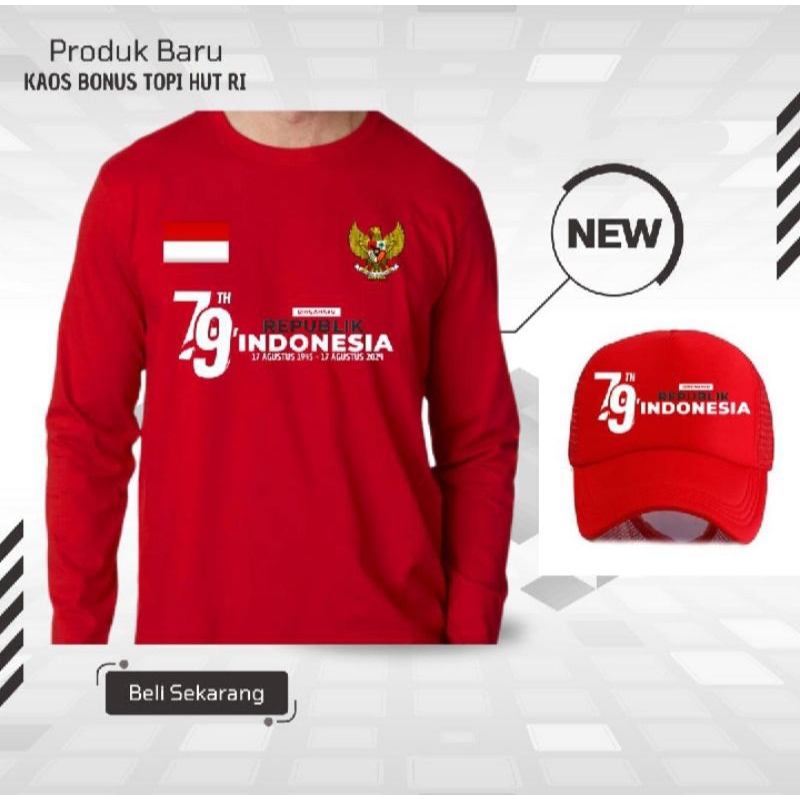 DISTRO เสื้อยืด BONUS HAT DIRGAHAYU REPUBLIC OF INDONESIA 79TH YEARS // LONG SLEEVED T-SHIRTSIA