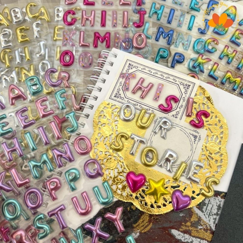 Bloomingyouourdays 3D สติกเกอร์ตัวอักษรสีทอง-ขาว ตกแต่งสมุดภาพ อัลบั้ม/แพลนเนอร์/Bujo