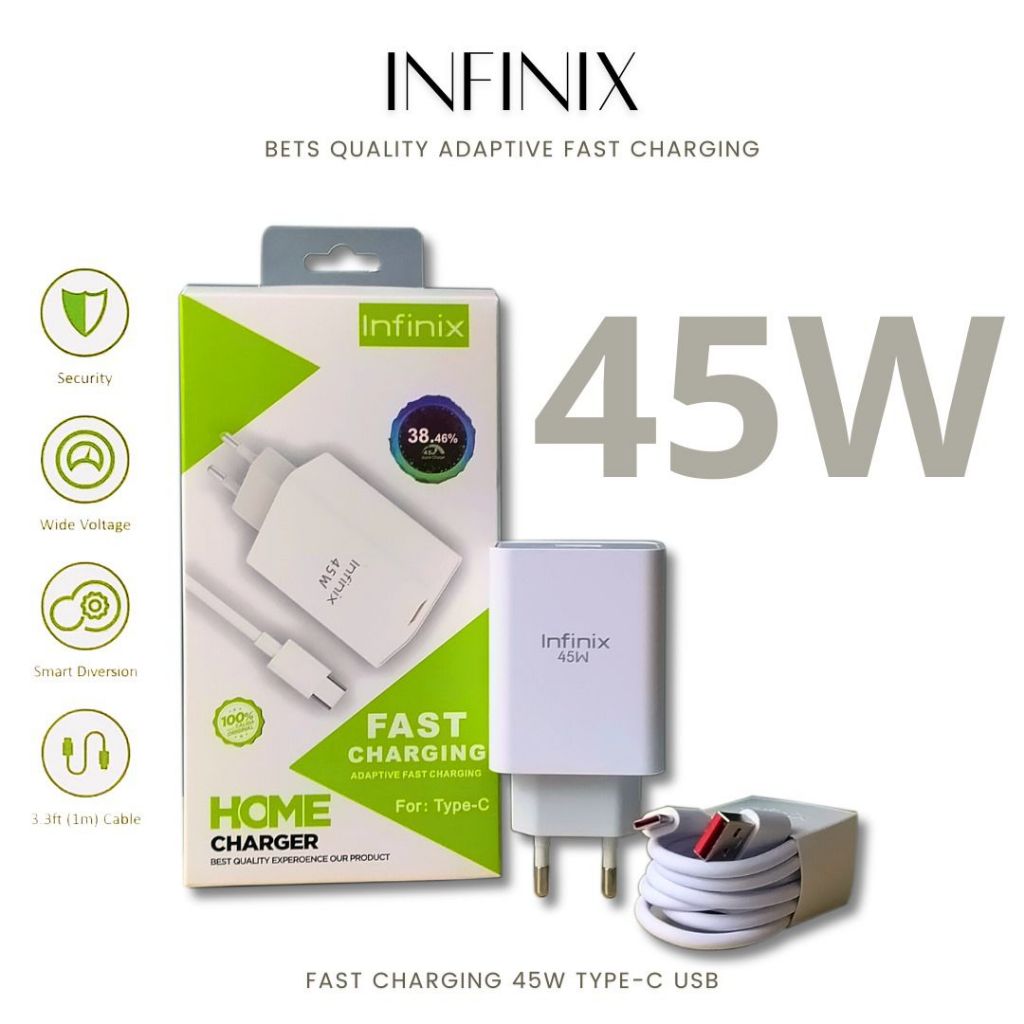 เครื่องชาร์จ Infinix 45W 100% สําหรับ Infinix Note 30 / Infinix Zero 20 / Infinix GT 10 Pro Type-C Fast Charging AR94