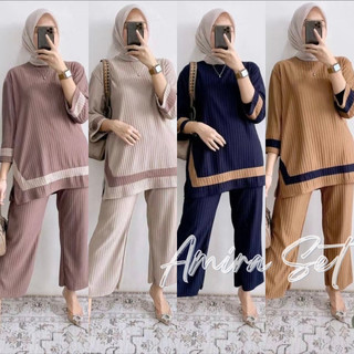Setelan One Set Knit Hornet Wanita Premium Terbaru Viral Kekinian - Amira Set
