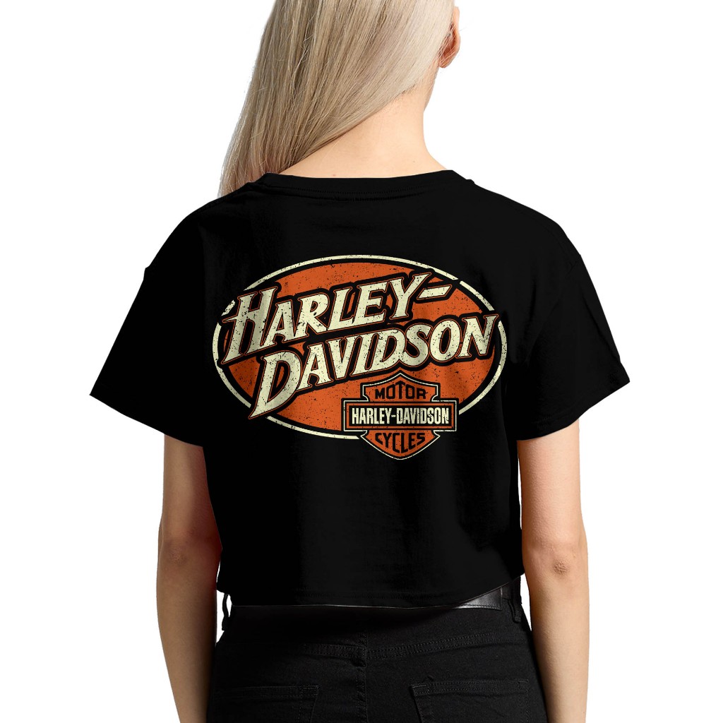 เสื้อยืด Harley Davidson Vintage Croptop - วัสดุพรีเมี่ยมหนา 24s - เสื้อยืดผู้หญิง Harley Davidson -