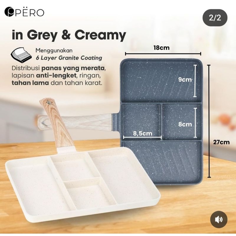 Pero Brunch Pan Egg Pan 18.5x18.5 ซม. ไม่ติด / Biogranite Non-Stick Omlet Egg Pan