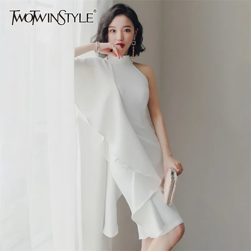 Gloria Dress เกาหลี Simple Basic Casual Dinner Pre- wedding Plain เซ็กซี่น่ารัก Elegant One ไหล่สีขาวสีดํา Maroon Christmas Chritsmas Midi ฤดูใบไม้ผลิสไตล์เกาหลีดูชุดสวย