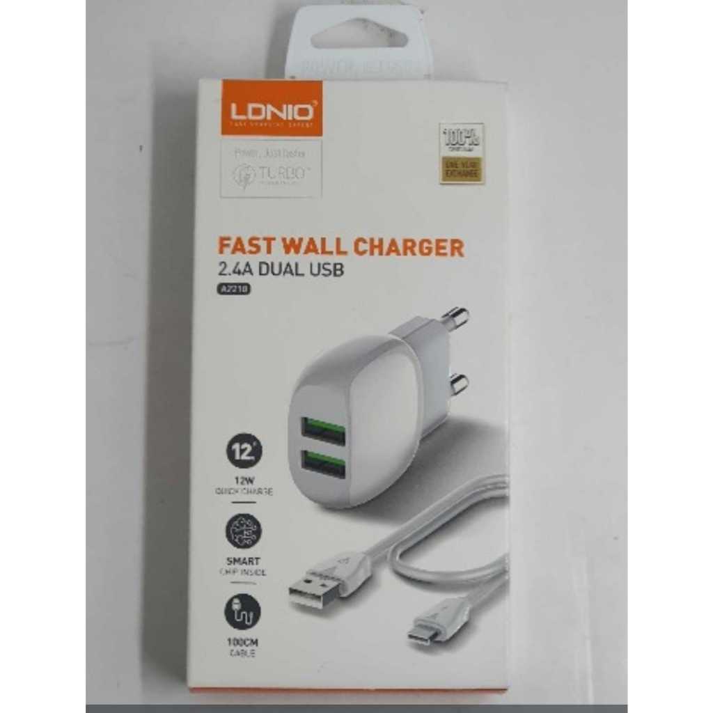 LDNIO USB CHARGER A2218 FAST WALL CHARGER 2.4A Dual USB รุ่น type C