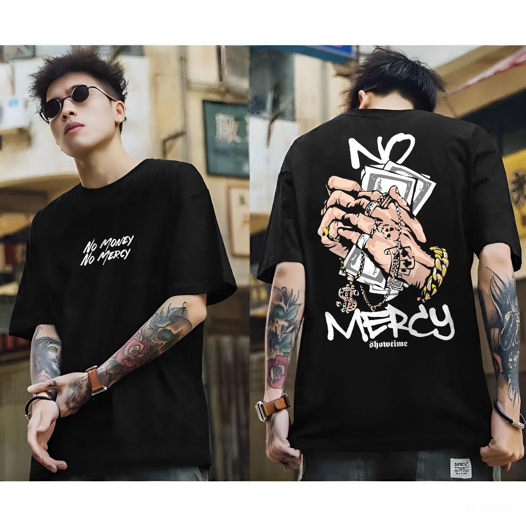 Hitam ล่าสุดชายเสื้อยืด Dollar Money No Mercy สีดําแขนสั้น Distro พร้อม Cool พิมพ์การพิมพ์หน้าจอ/Pre