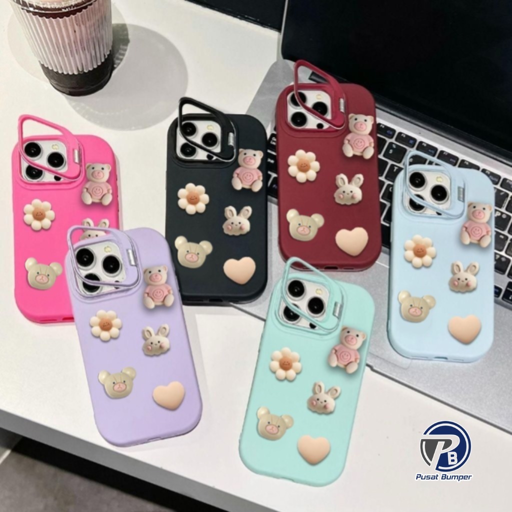 GC99 3D RABBIT FLOWER MACAROON STAND SOFTCASE/ CASING HP COMPATIBLE สําหรับ OPPO F11 PRO RENO 4 4F 5