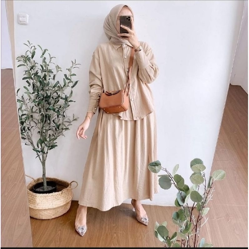 Delisha ONE ชุด Tunic กระโปรง 2IN 1 PREMIUM ชุดกระโปรงสําหรับผู้หญิงมุสลิมกระโปรงร่วมสมัยและท็อปส์สไตล์เกาหลีชุดกระโปรง PREMIUM AIRFLOW วัสดุจีบสําหรับผู้หญิงร่วมสมัย