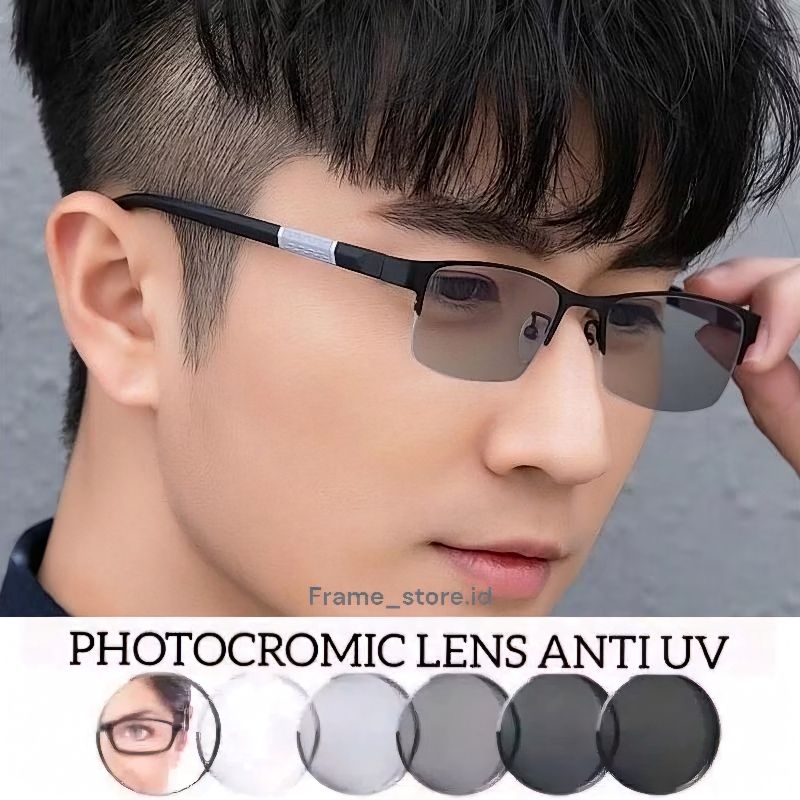 MATA Photochromic Glasses เลนส์ป้องกันรังสี Optical Standard Hanging Frame / Unisex Progressive Minus Plus Glasses (แถมกล่องและ LAP)